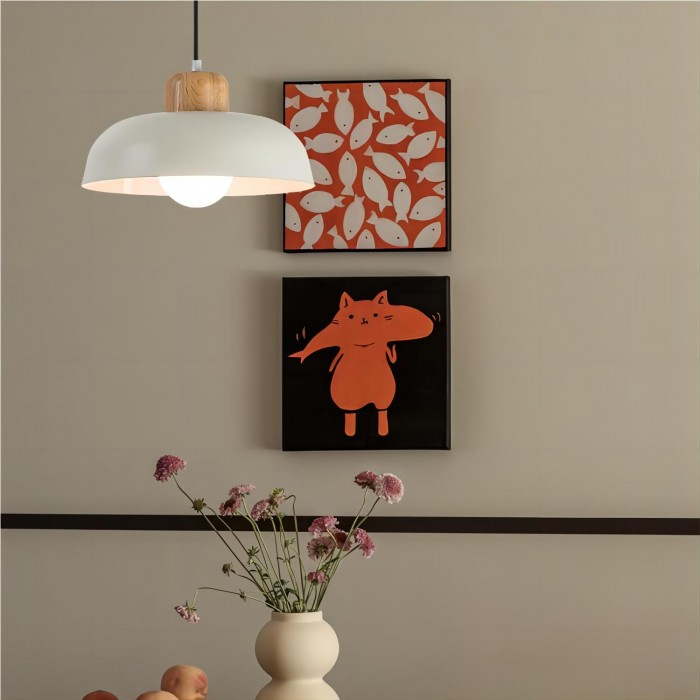 Scandinavische Hanglamp met Houten Accenten voor Eettafel en Woonkamer – Modern Design met E27 Fitting 6