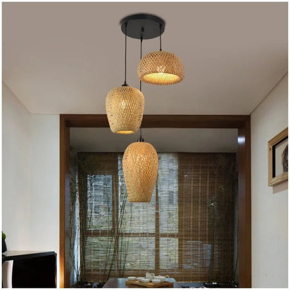 Set van 3 Rotan Hanglampen van Bamboe voor Woonkamer en Slaapkamer - Natuurlijke Verlichting met Bohemian Touch 1