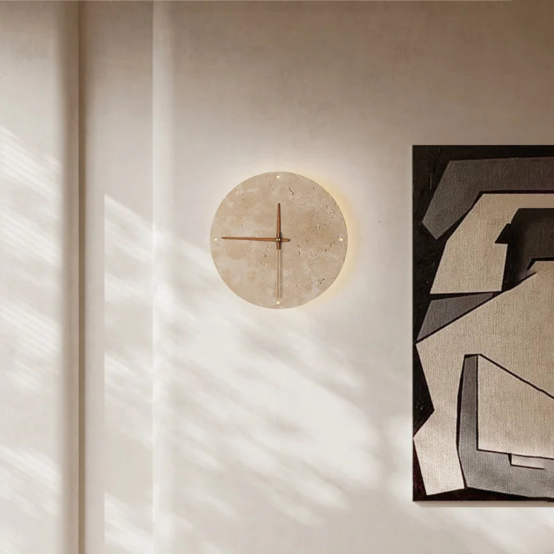 Stijlvolle Wandlamp Klok van Natuurlijke Steen met Warme LED Verlichting – 30 cm Diameter Muurlamp voor Binnen 1