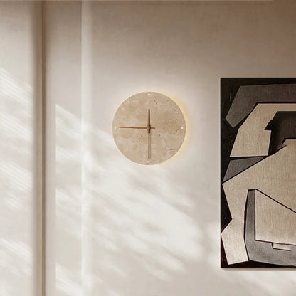 Stijlvolle Wandlamp Klok van Natuurlijke Steen met Warme LED Verlichting – 30 cm Diameter Muurlamp voor Binnen 1