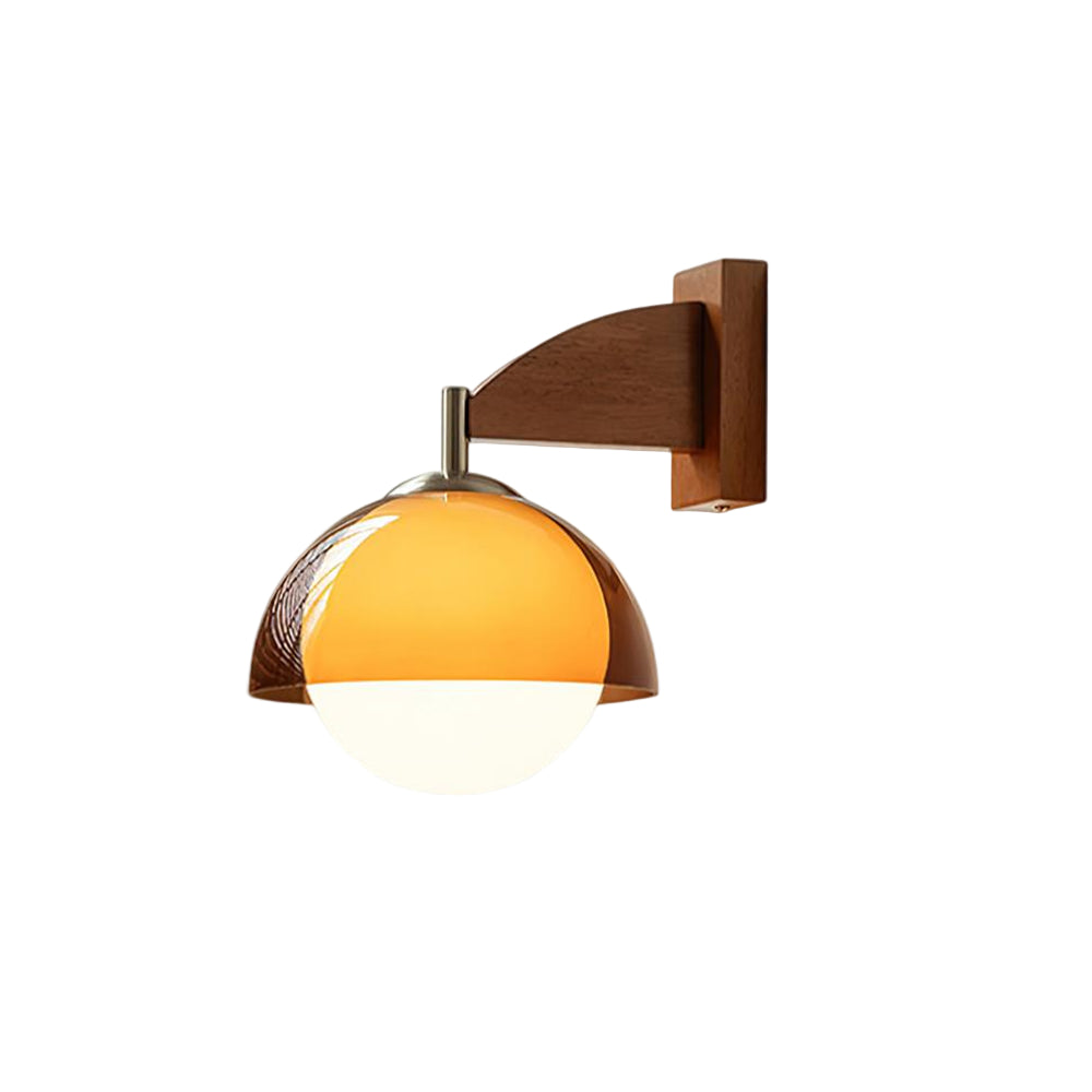 Tavino Wandlamp met Amberkleurige Acryl Kap en Houten Arm – Sfeervolle Muurlamp voor Binnengebruik 0