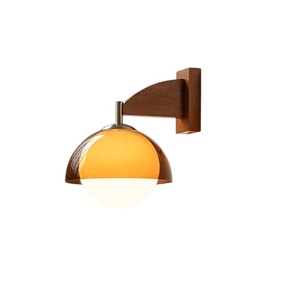 Tavino Wandlamp met Amberkleurige Acryl Kap en Houten Arm – Sfeervolle Muurlamp voor Binnengebruik 0