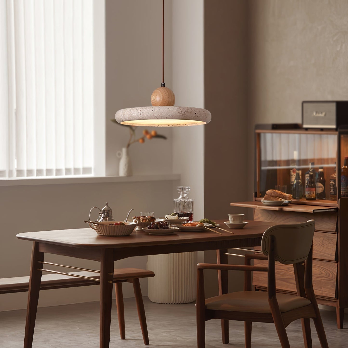 Travertin Houten Hanglamp – Uniek Design voor Sfeervolle Verlichting 1