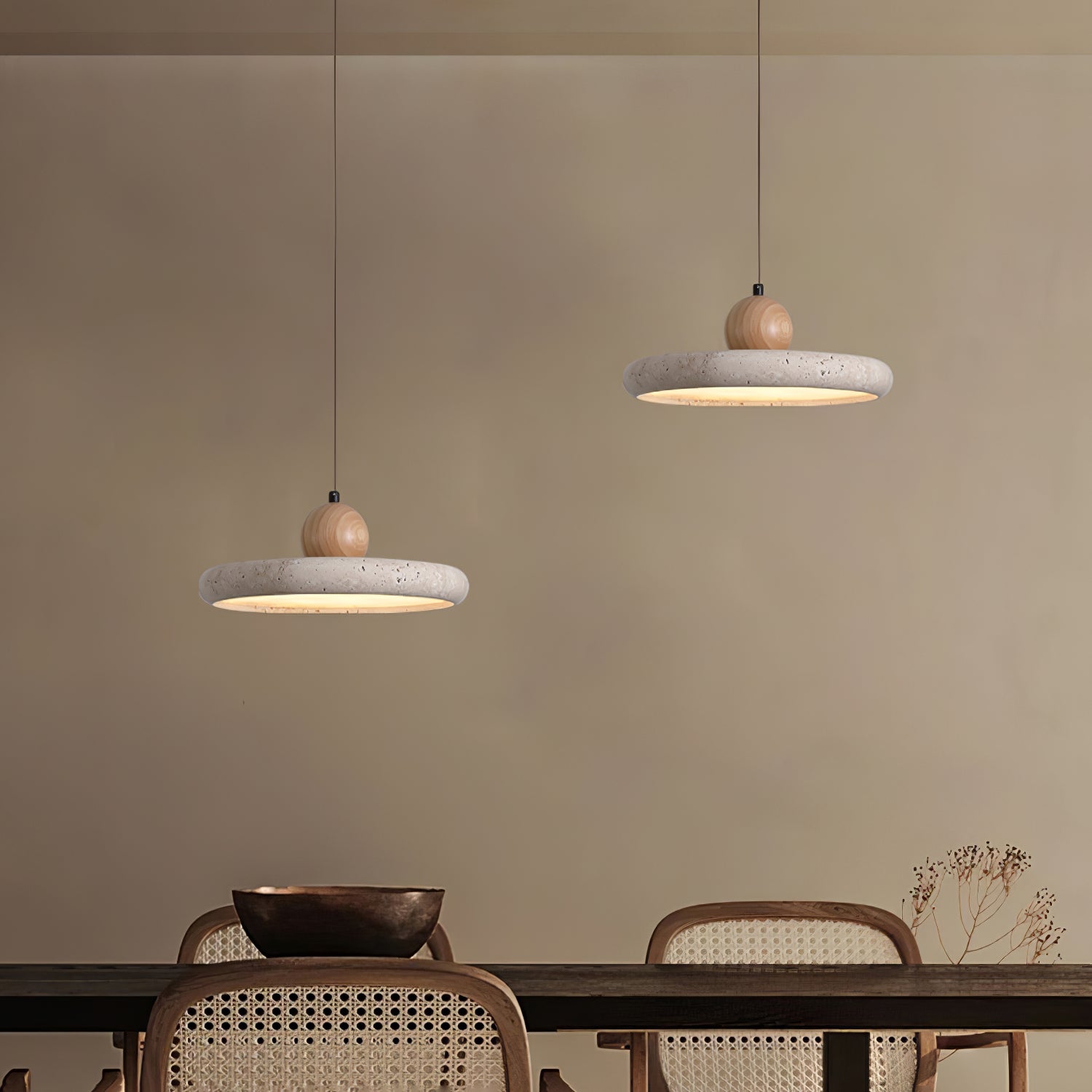 Travertin Houten Hanglamp – Uniek Design voor Sfeervolle Verlichting 2