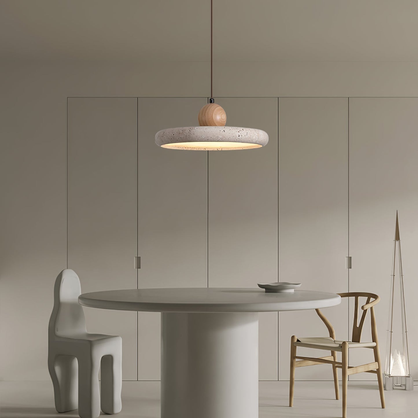 Travertin Houten Hanglamp – Uniek Design voor Sfeervolle Verlichting 3
