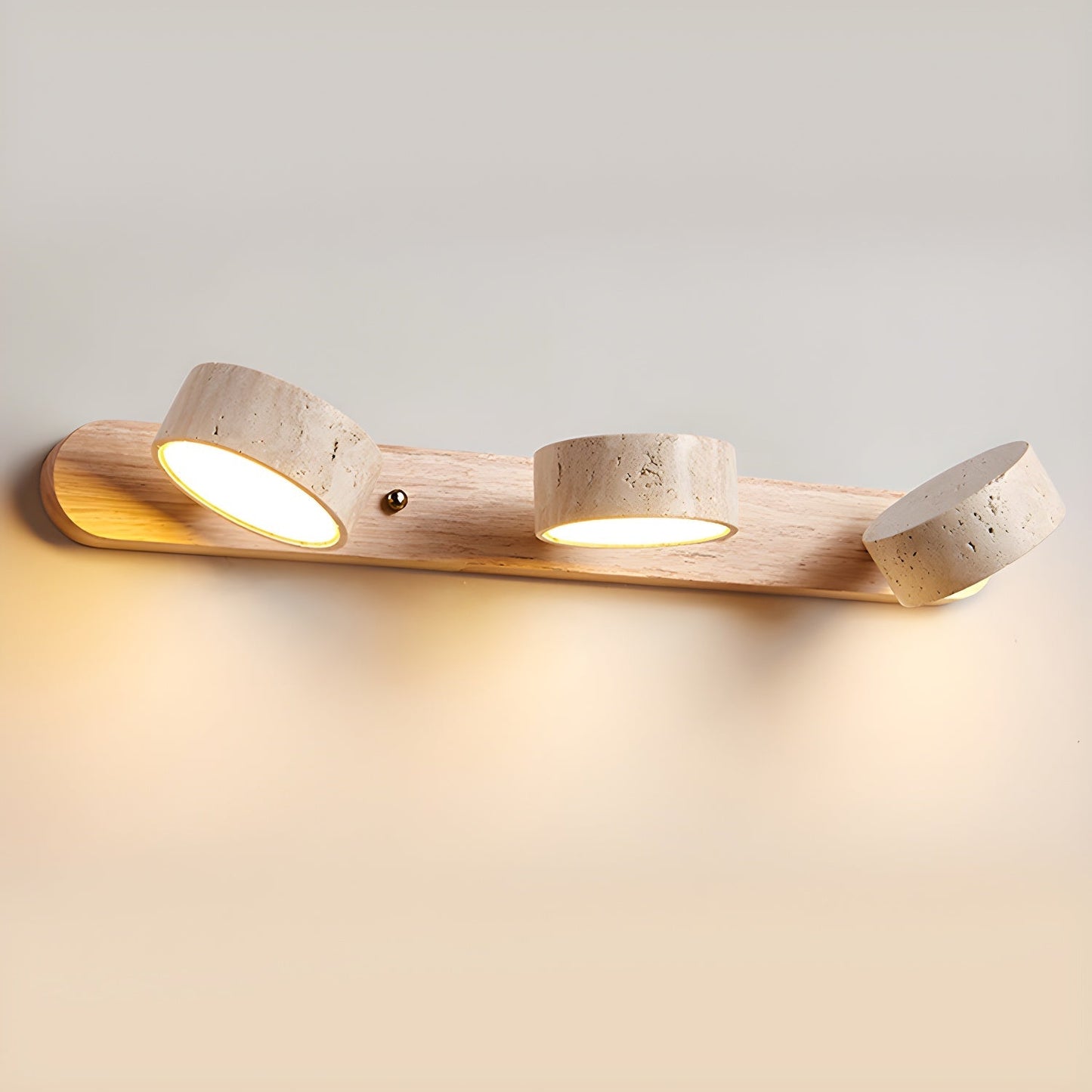 Travertin Wandlamp met LED Verlichting voor Badkamer en Slaapkamer – Modern Muurlamp van Natuursteen en Hout 7