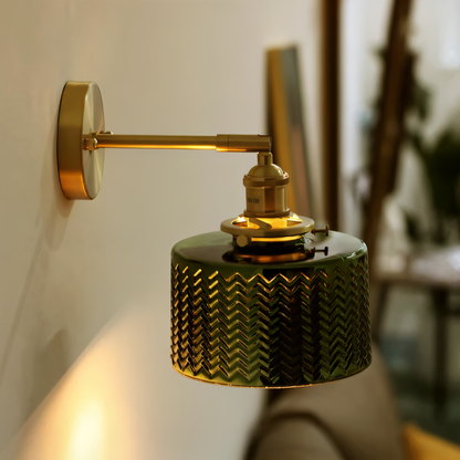 Verstelbare Wandlamp met Geribbeld Glas en Scandinavisch Design - Wit-Groen voor Sfeervolle Verlichting binnen 1