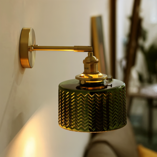 Verstelbare Wandlamp met Geribbeld Glas en Scandinavisch Design - Wit-Groen voor Sfeervolle Verlichting binnen 1