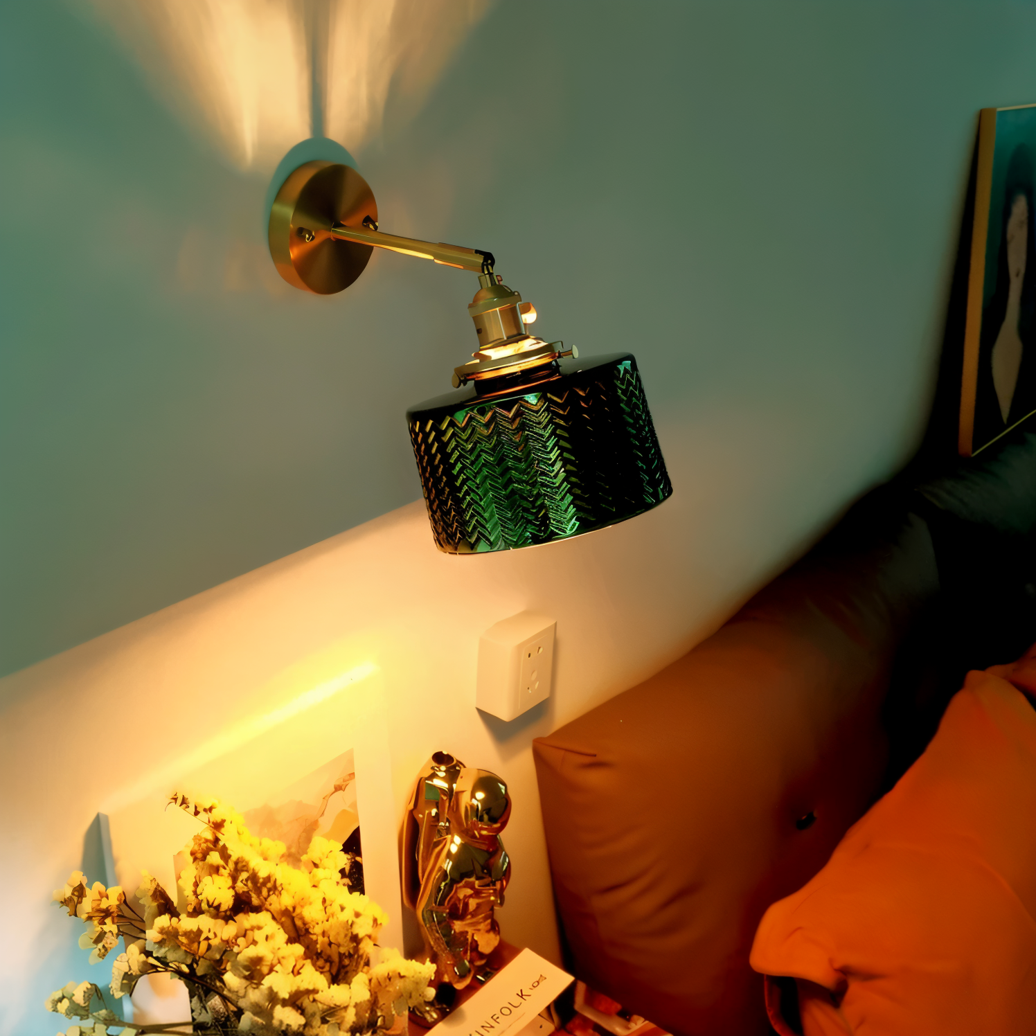 Verstelbare Wandlamp met Geribbeld Glas en Scandinavisch Design - Wit-Groen voor Sfeervolle Verlichting binnen 2