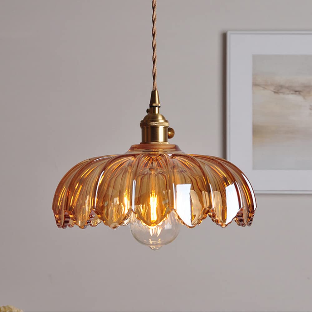 Vintage Glazen Hanglamp met Bloemvormige Kap – Retro Stijl voor Eetruimte en Slaapkamer 0