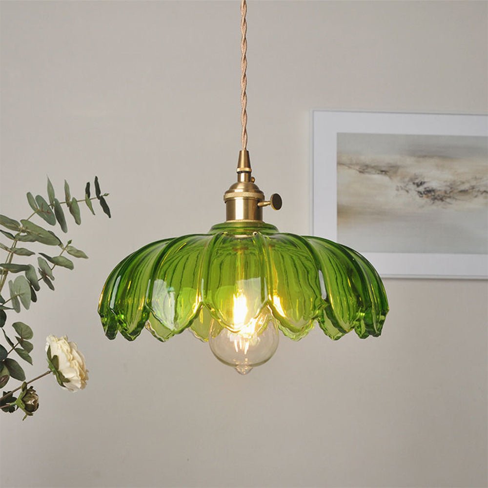 Vintage Glazen Hanglamp met Bloemvormige Kap – Retro Stijl voor Eetruimte en Slaapkamer 2