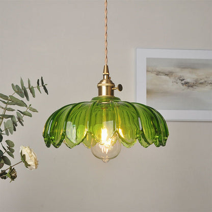 Vintage Glazen Hanglamp met Bloemvormige Kap – Retro Stijl voor Eetruimte en Slaapkamer 2