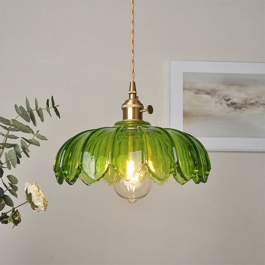 Vintage Glazen Hanglamp met Bloemvormige Kap – Retro Stijl voor Eetruimte en Slaapkamer 2