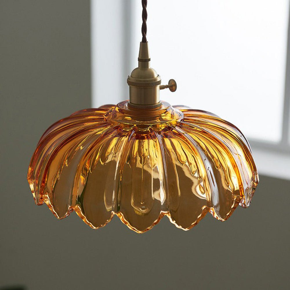 Vintage Glazen Hanglamp met Bloemvormige Kap – Retro Stijl voor Eetruimte en Slaapkamer 3