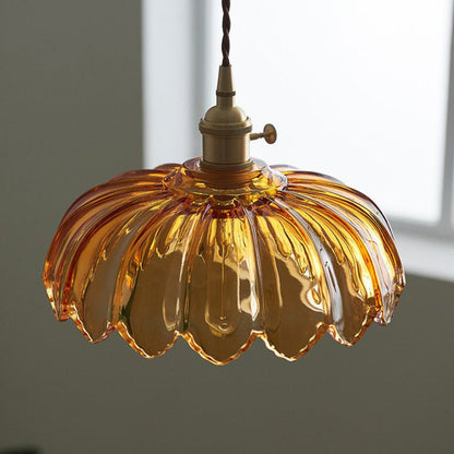 Vintage Glazen Hanglamp met Bloemvormige Kap – Retro Stijl voor Eetruimte en Slaapkamer 3