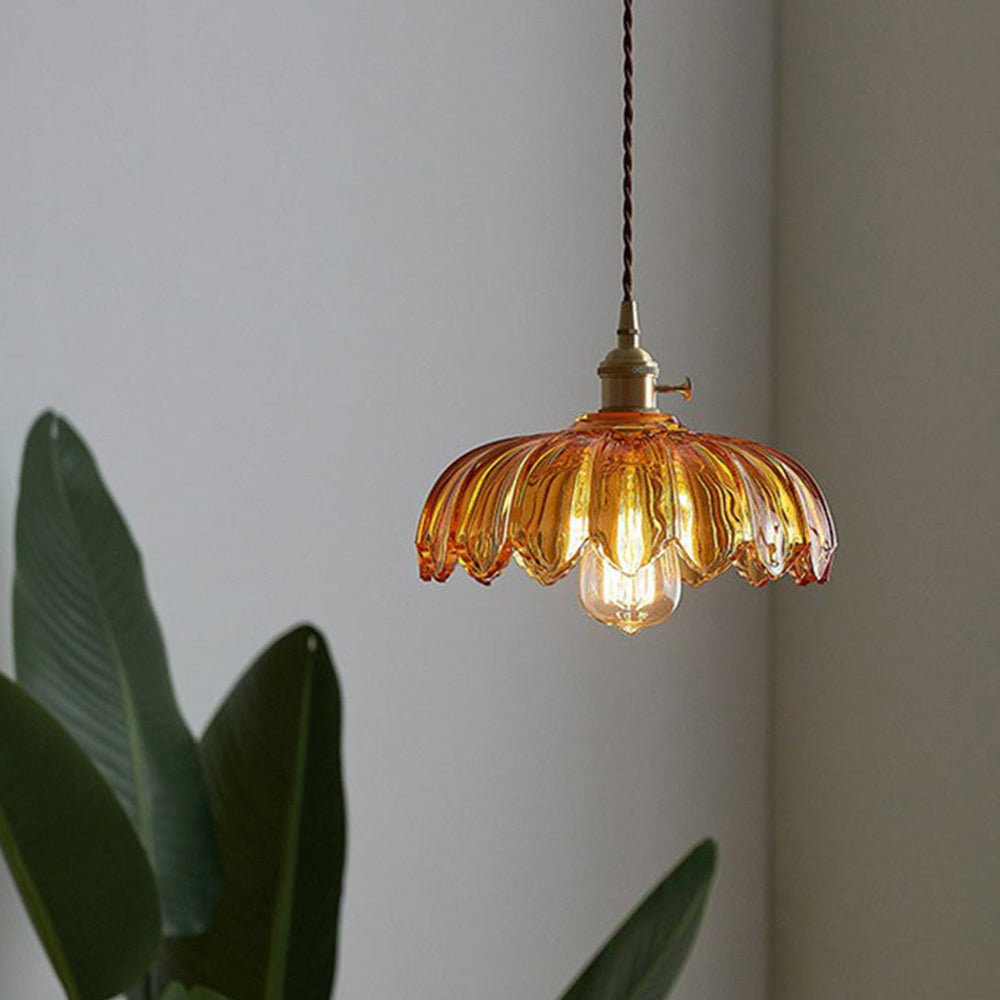 Vintage Glazen Hanglamp met Bloemvormige Kap – Retro Stijl voor Eetruimte en Slaapkamer 5