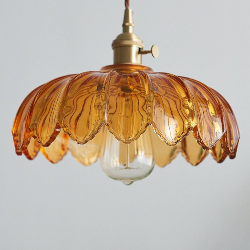 Vintage Glazen Hanglamp met Bloemvormige Kap – Retro Stijl voor Eetruimte en Slaapkamer 6