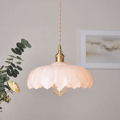 Vintage Glazen Hanglamp met Bloemvormige Kap – Retro Stijl voor Eetruimte en Slaapkamer 9