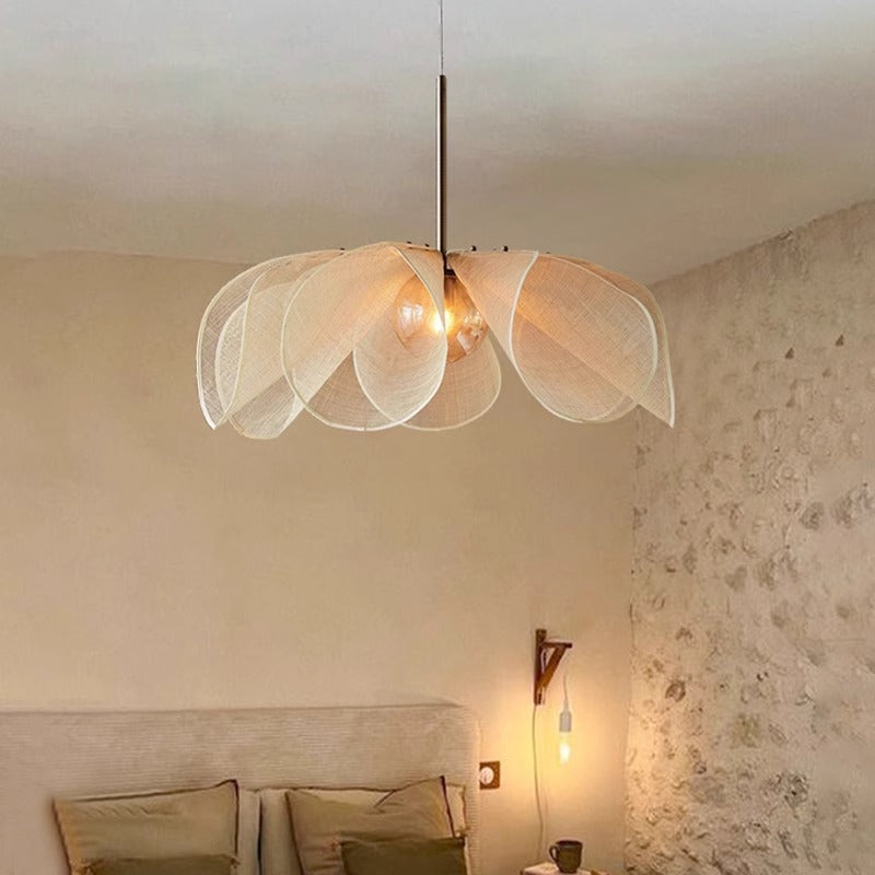 Vintage Hanglamp van Stof met Warm Witte LED – Verstelbare Kabel voor Eettafel en Slaapkamer Lamp 0