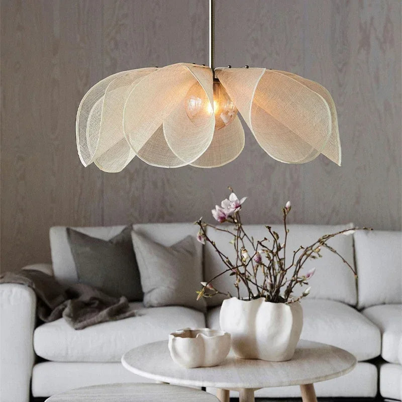 Vintage Hanglamp van Stof met Warm Witte LED – Verstelbare Kabel voor Eettafel en Slaapkamer Lamp 1