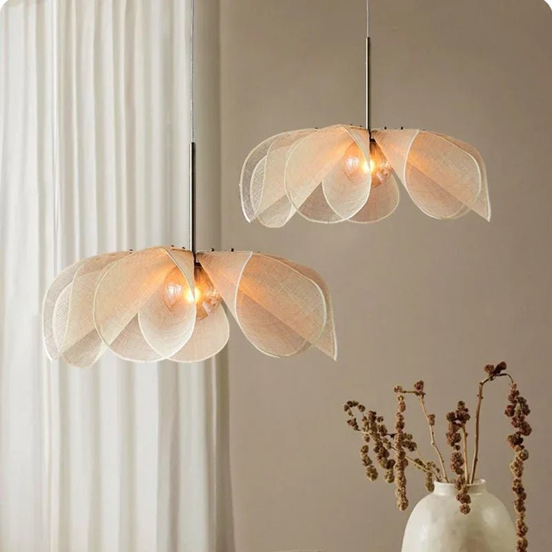 Vintage Hanglamp van Stof met Warm Witte LED – Verstelbare Kabel voor Eettafel en Slaapkamer Lamp 2
