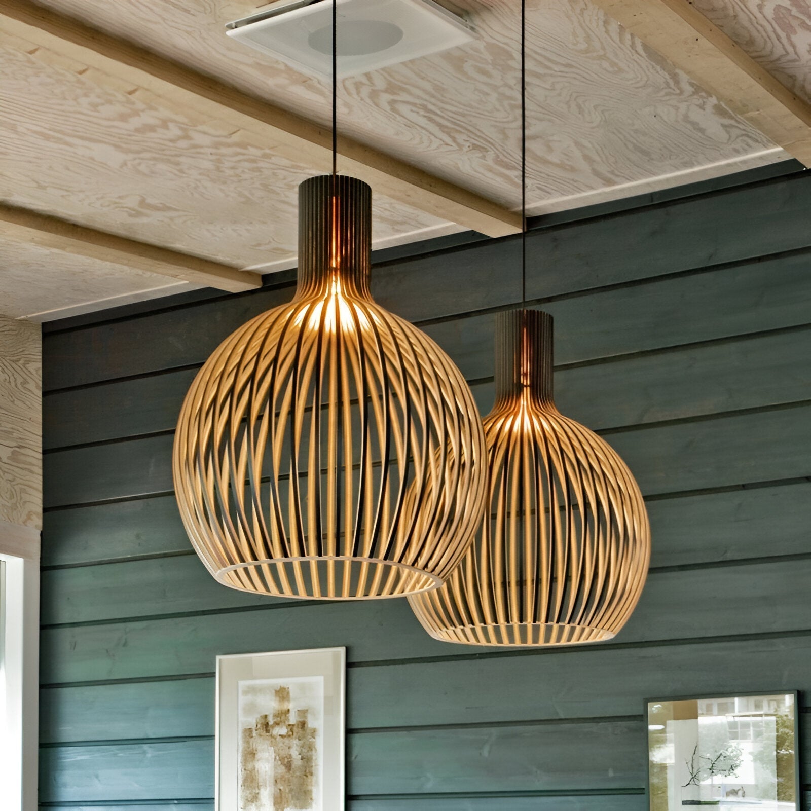 Vintage Houten Hanglamp met Cage Design voor Eetkamer en Woonkamer – Sfeervolle Verlichting met Verstelbaar Snoer 1