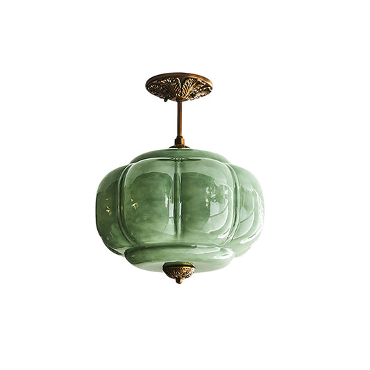 Vintage Plafondlamp Pompoenvormig in Opaalwit of Celadongroen – Sfeervolle Plafonniere voor Slaapkamer en Woonkamer 1
