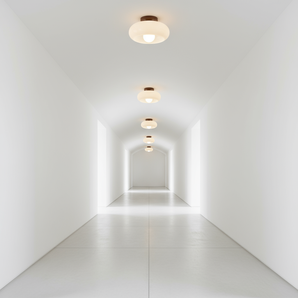 Vintage Plafondlamp in Wit met Hout- en Glaselementen voor Slaapkamer en Kleine Ruimtes - E27 Fitting, D20cm x H16cm 1