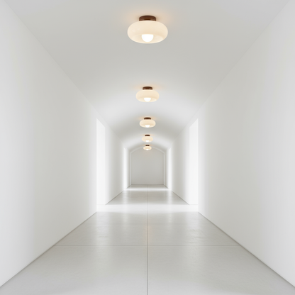 Vintage Plafondlamp in Wit met Hout- en Glaselementen voor Slaapkamer en Kleine Ruimtes - E27 Fitting, D20cm x H16cm 1