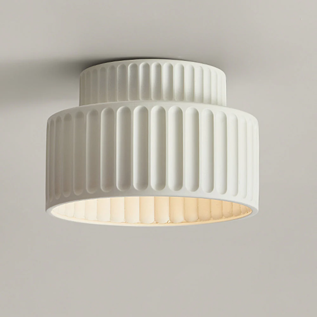 Vintage Plafondlamp met Ribbelontwerp voor Slaapkamer en Keuken – Warm Wit Licht, Ideaal voor Lage Plafonds, D23cm x H16cm 0