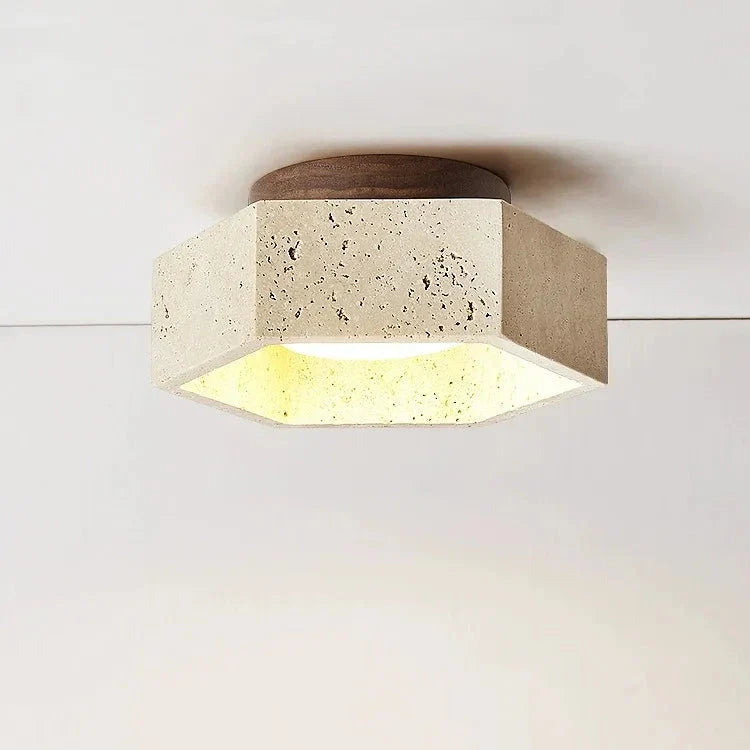 Wabi Sabi Travertin Plafondlamp met LED Verlichting – Warm Wit Licht voor Slaapkamer en Interieurdecoratie 0