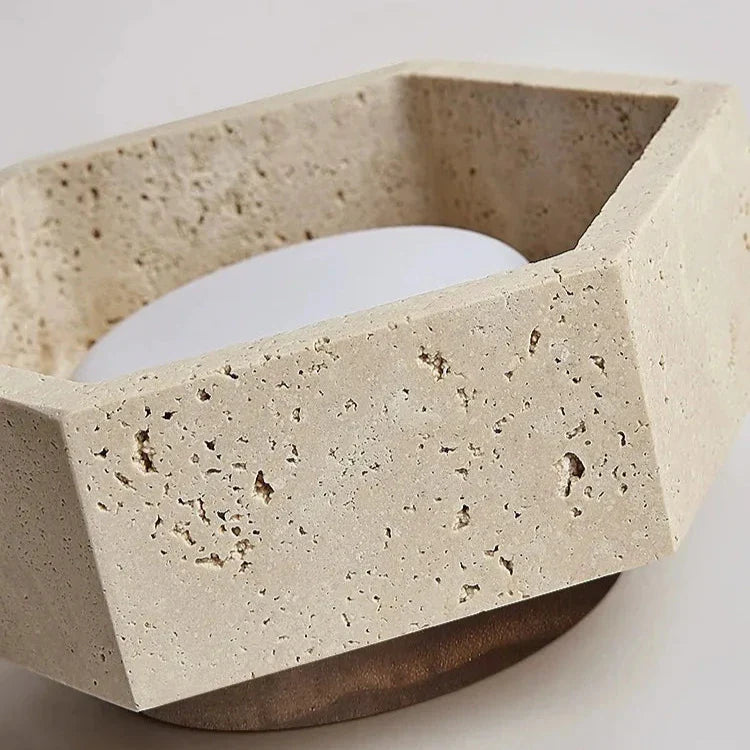 Wabi Sabi Travertin Plafondlamp met LED Verlichting – Warm Wit Licht voor Slaapkamer en Interieurdecoratie 3
