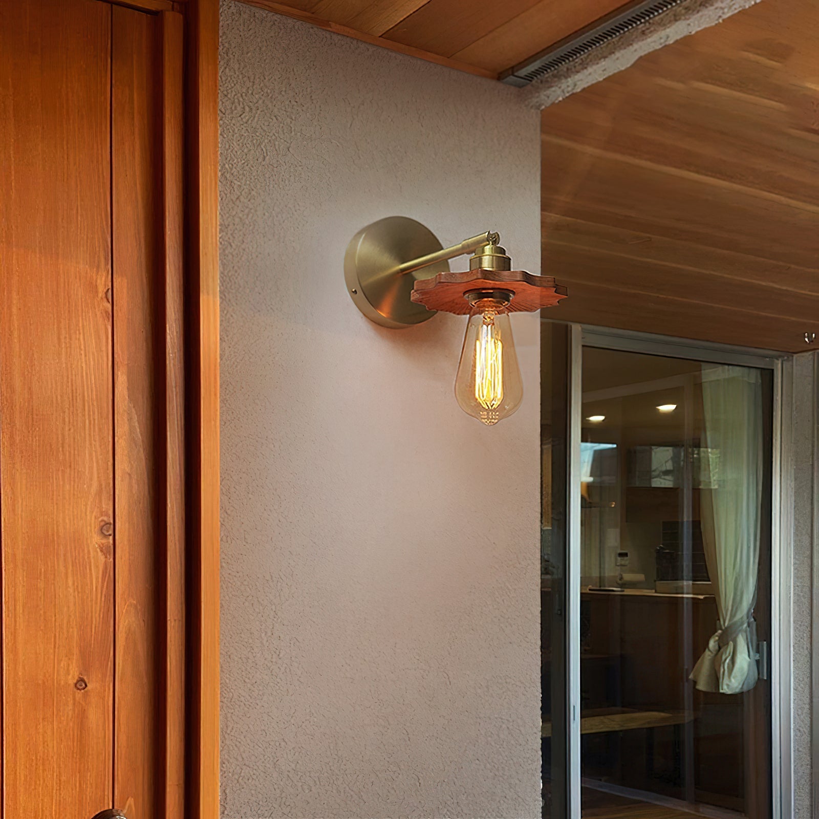 Wandlamp Goud van Messing en Walnoot – Industrieel Design met Filamentlamp voor Sfeervolle Verlichting Binnen 3