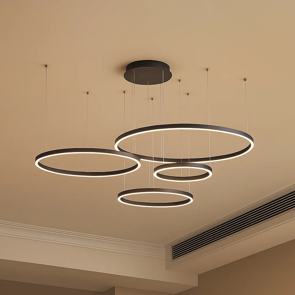 Moderne Ronde Hanglamp Zwart voor Eetkamer en Woonkamer - Dimbare Verlichting met Cirkelvormig Ontwerp