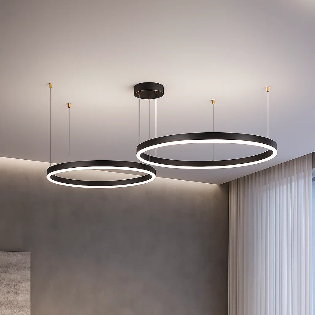 Moderne Ronde Hanglamp Zwart voor Eetkamer en Woonkamer - Dimbare Verlichting met Cirkelvormig Ontwerp